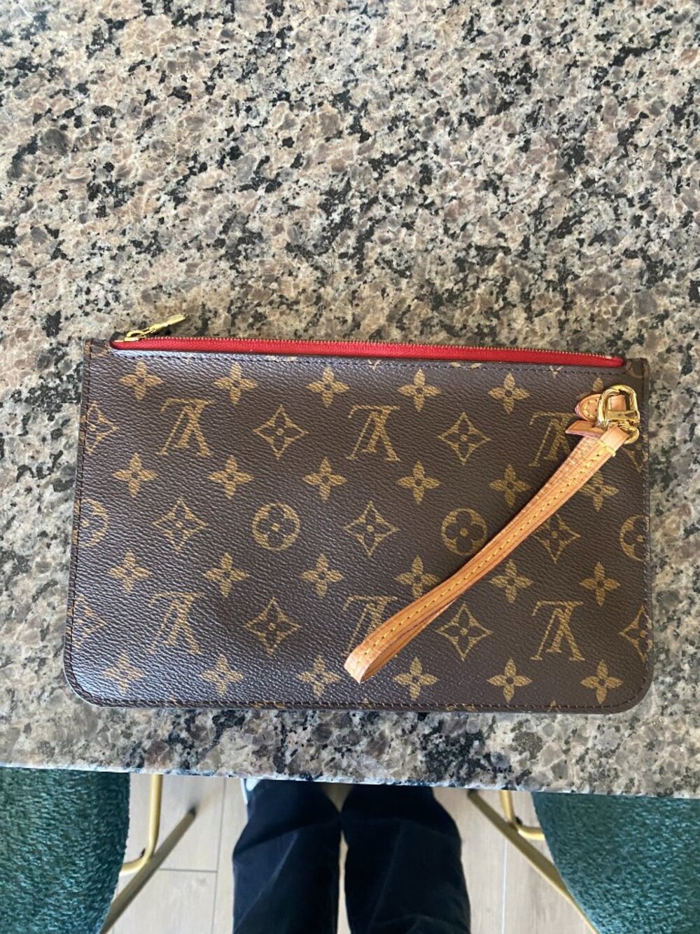 Louis Vuitton Brown Monogram Canvas Pouch with Red Trim - Picture 7 of 8